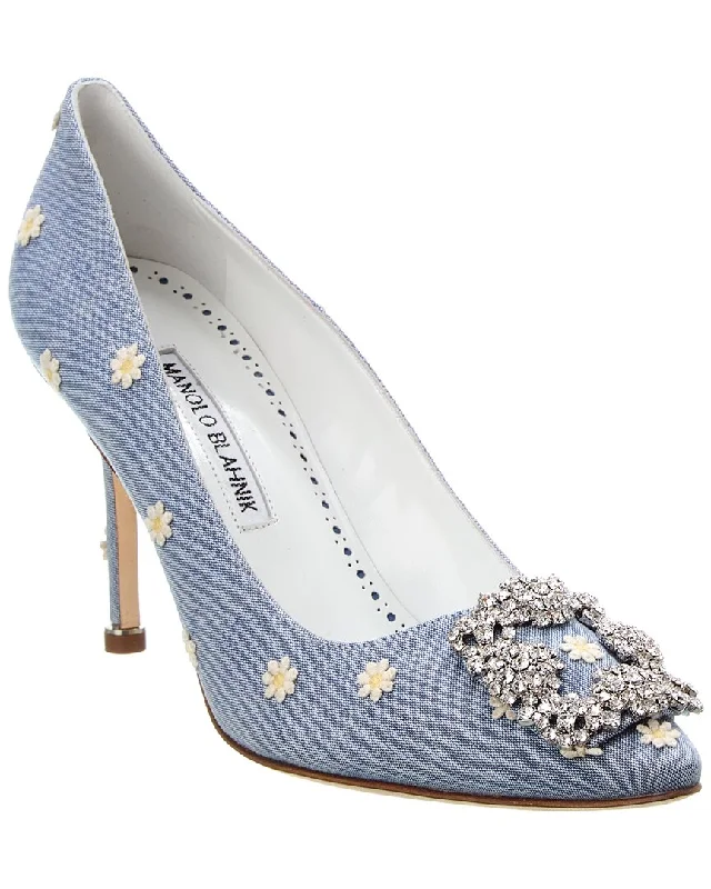 Versatile Heeled Sandals for Any Occasion---Manolo Blahnik Hangisi 90 Chambray Pump