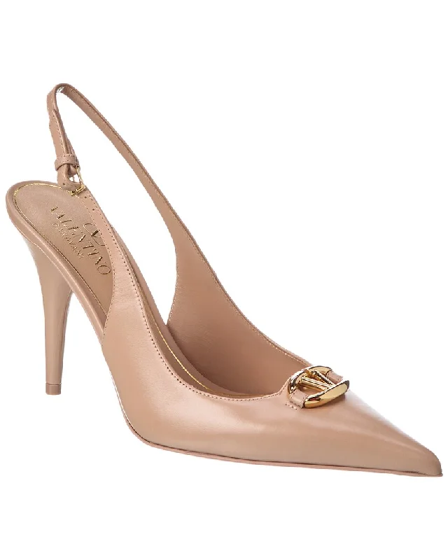 Fashionable Leather Slingback Pumps for Casual Wear--Valentino Vlogo 90 Leather Slingback Pump