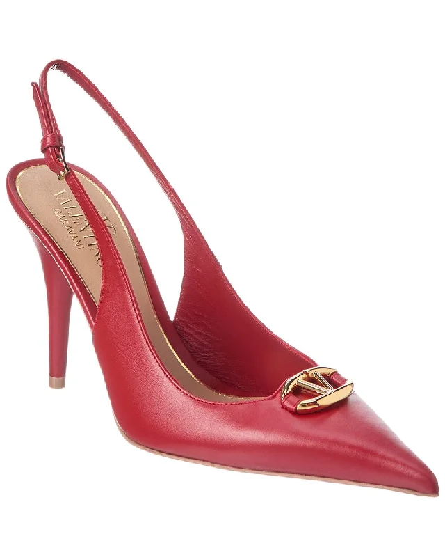 Fashionable Leather Slingback Pumps for Casual Wear--Valentino Vlogo 90 Leather Slingback Pump