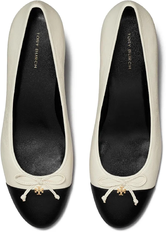 Versatile Heeled Sandals for Any Occasion---Tory Burch Women's Cap-Toe Pump, Light Cream/Perfect Black