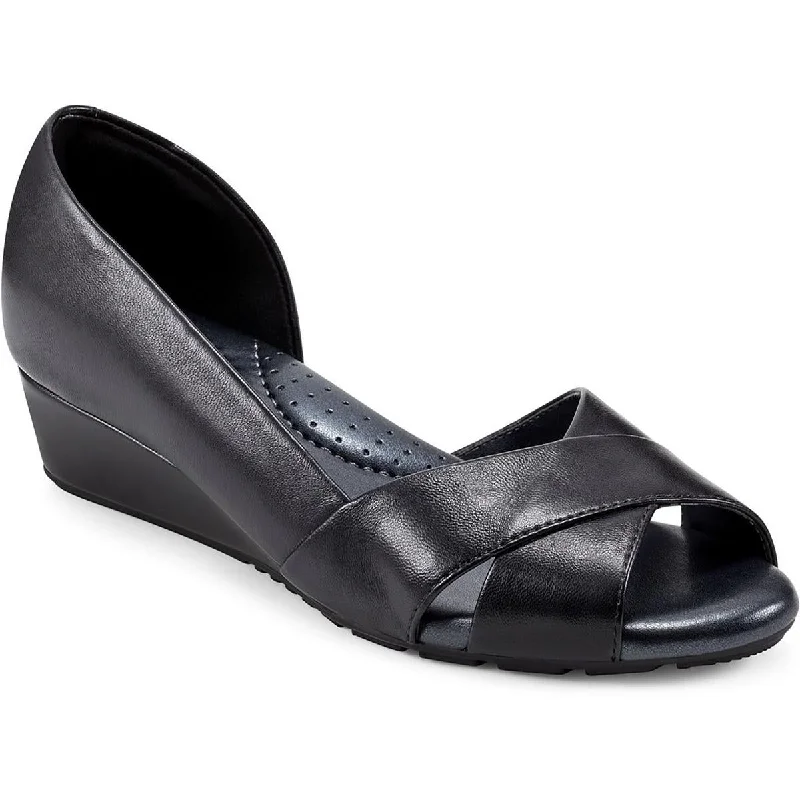 BERNIE Womens Leather Crisscross Straps Wedge Heels---Comfortable Leather Pumps for Office and Everyday Wear