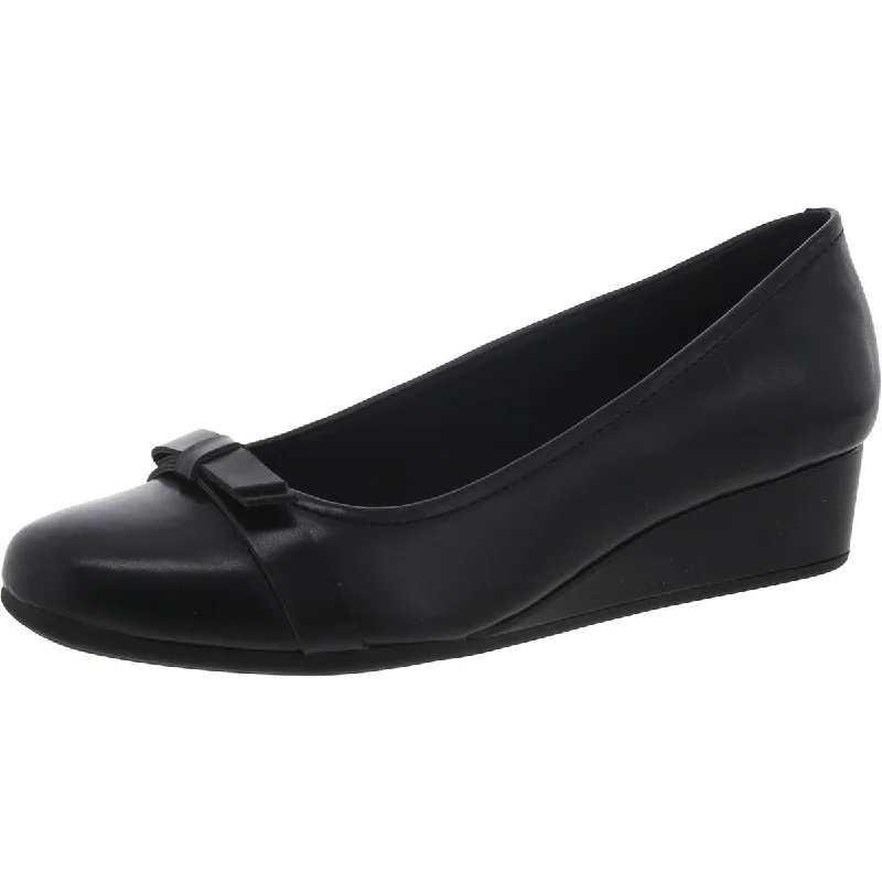 GERTA 3 Womens Faux Leather Round toe Wedge Heels---Comfortable Leather Pumps for Office and Everyday Wear