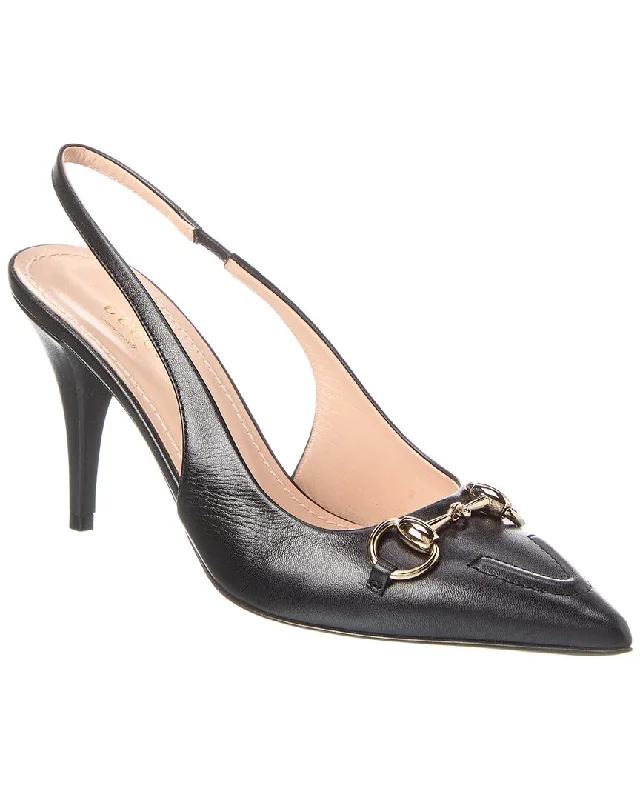 Fashionable Leather Slingback Pumps for Casual Wear--Gucci Horsebit Leather Slingback Pump