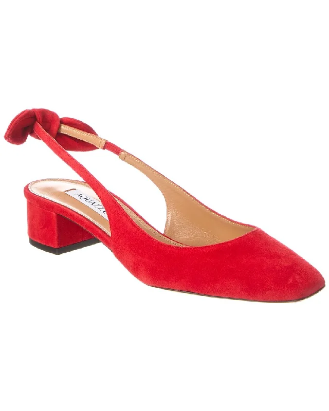 Affordable Suede Ankle Pumps for All-Day Wear--Aquazzura Very Bow Tie 35 Suede Slingback Pump