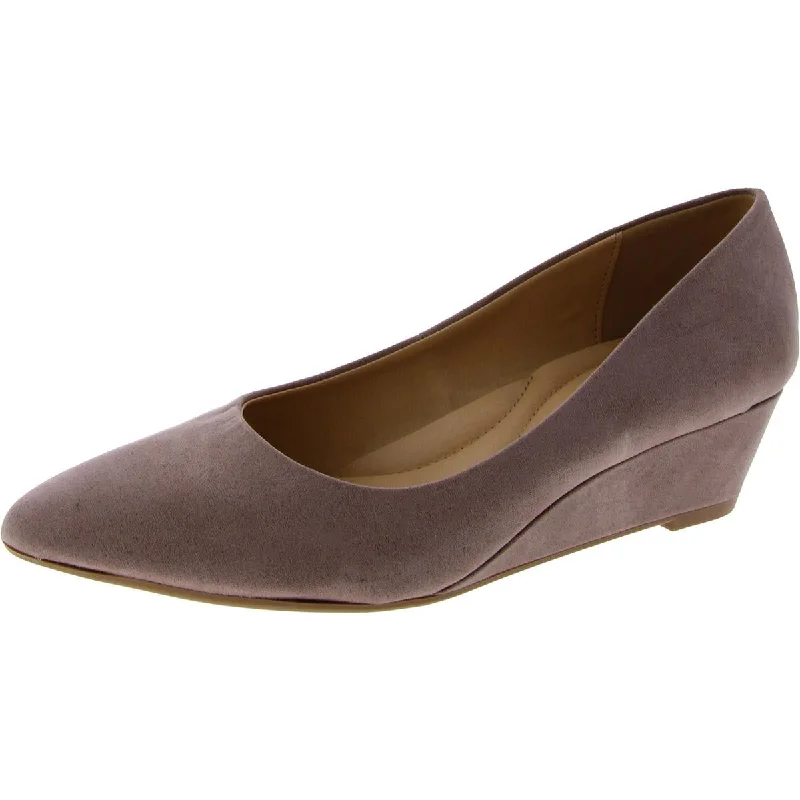 Affordable Suede Ankle Pumps for All-Day Wear--Womens Faux Suede Pointed Toe Wedge Heels