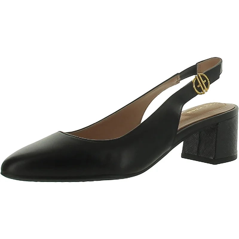 GO TO SLINGBACK Womens Leather Almond Toe Slingback Heels---Comfortable Leather Pumps for Office and Everyday Wear