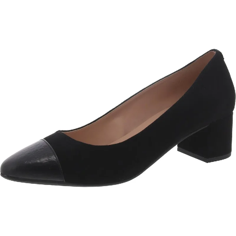 Affordable Suede Ankle Pumps for All-Day Wear--Womens Faux Suede Toe Cap Block Heels