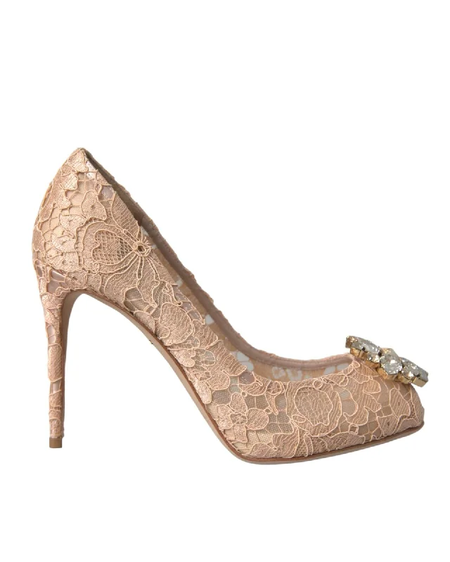 Affordable Rhinestone Pumps for a Dazzling Look---Dolce & Gabbana Lace Crystal Heels Pumps with Silk and Viscose