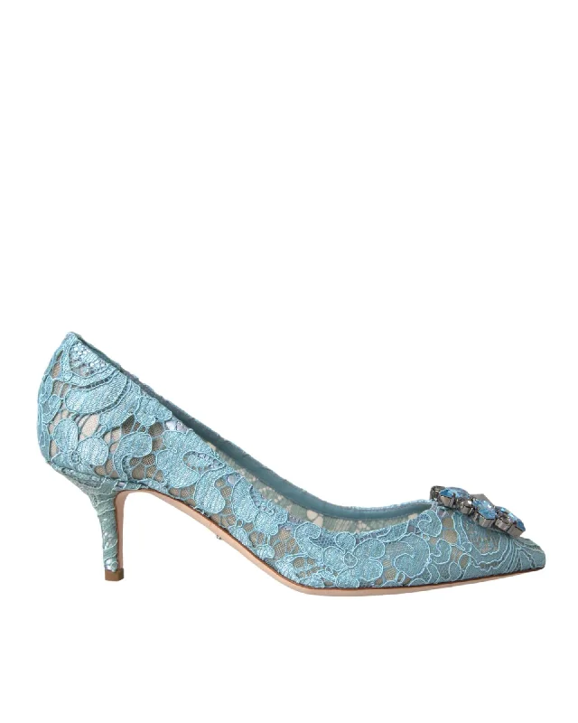 Affordable Rhinestone Pumps for a Dazzling Look---Dolce & Gabbana Blue Crystal Lace Heel Pumps