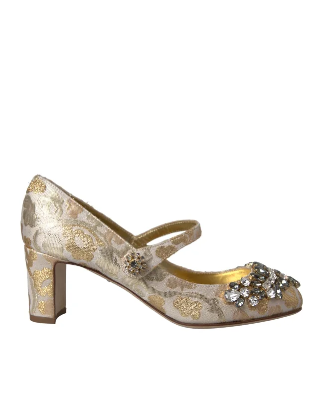 Affordable Rhinestone Pumps for a Dazzling Look---Dolce & Gabbana  Floral Brocade Pumps with Crystal Embellishments - Gold