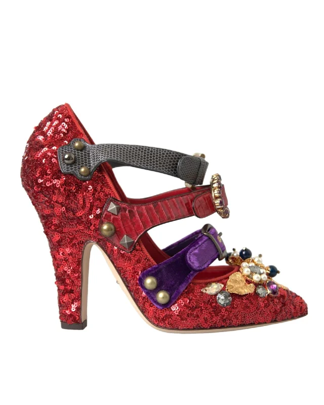 Affordable Rhinestone Pumps for a Dazzling Look---Dolce & Gabbana  Red Sequin Pumps with Crystal Embellishments