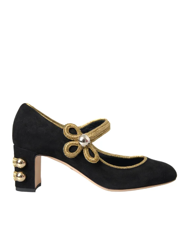 Affordable Suede Ankle Pumps for All-Day Wear--Dolce & Gabbana  Black Suede Pumps with Floral Detail