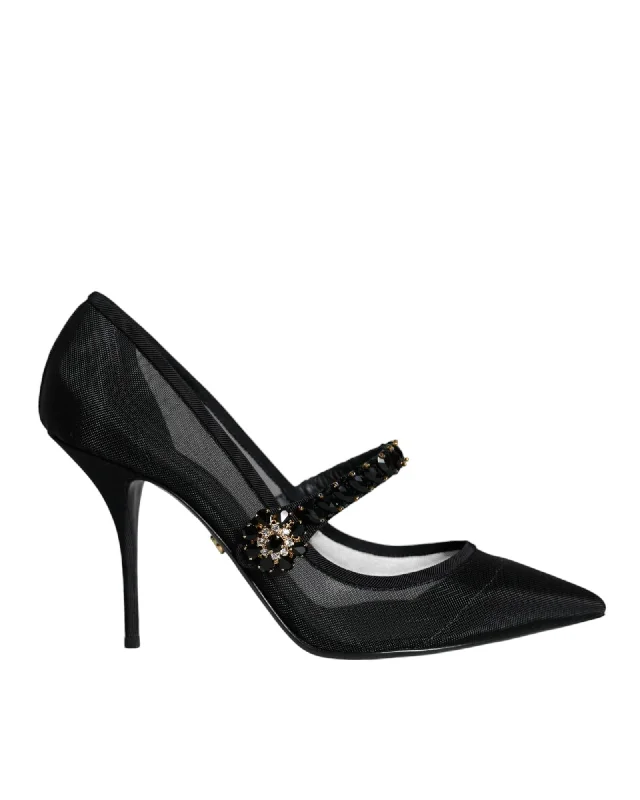 Stiletto Heel Pumps with Perfect Fit--Dolce & Gabbana Mesh Mary Jane Crystal Heel Pumps with Stiletto Heels-Fashionable & Classic