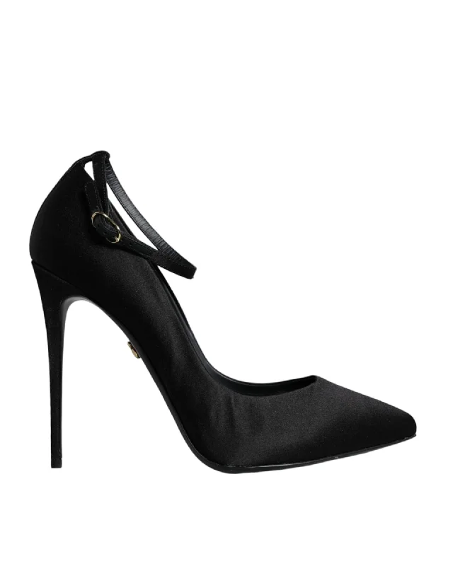 Stylish Ankle Strap Heels for Women--Dolce & Gabbana Satin Ankle Strap Heels with Leather Sole