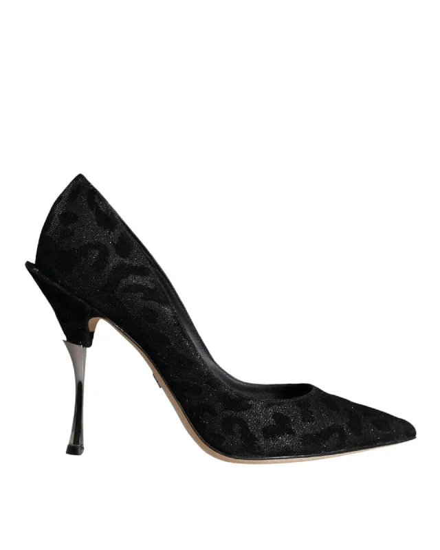 Dolce & Gabbana Leopard Lurex High Heel Pumps with Leather Sole---Comfortable Leather Pumps for Office and Everyday Wear