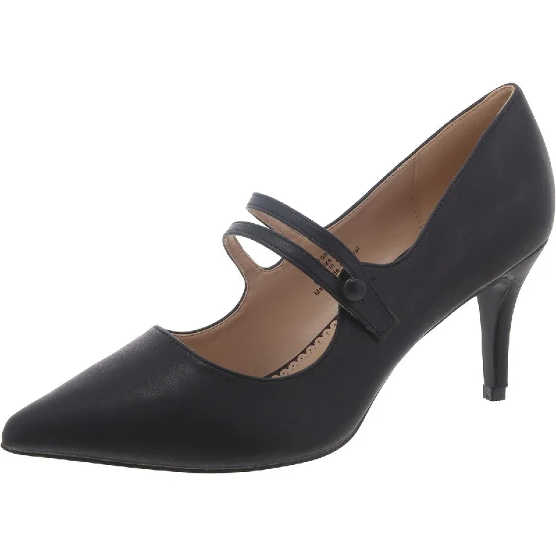 Womens Faux Leather Button Pumps---Comfortable Leather Pumps for Office and Everyday Wear