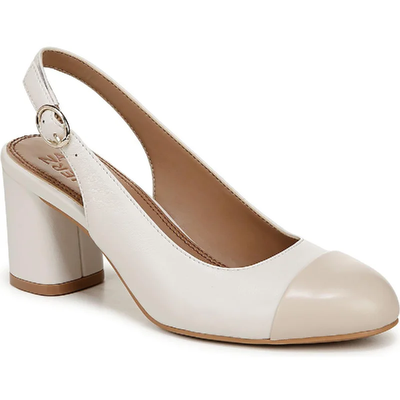 Sophie Womens Leather Round Toe Slingback Heels---Comfortable Leather Pumps for Office and Everyday Wear