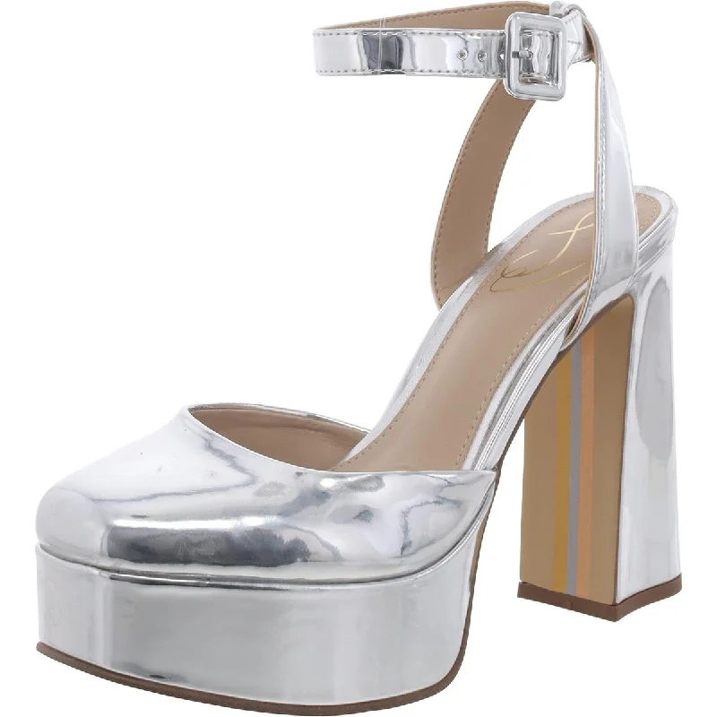 Kaine Womens Metallic Square Toe Platform Heels---Durable Square Toe Block Heels for Everyday Use