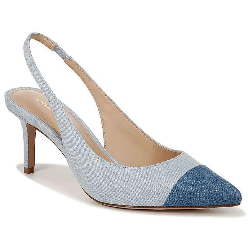 LILIANA Womens Two Tone Denim Slingback Heels---Chic Denim Fabric Heels for a Unique Look