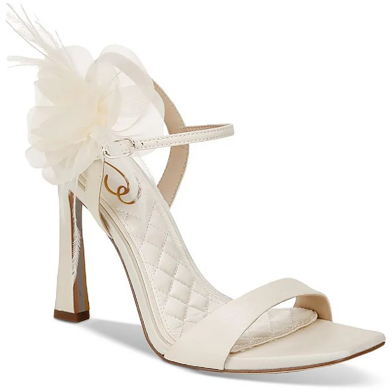 Stylish Ankle Strap Heels for Women--Leana Womens Satin Feathers Ankle Strap