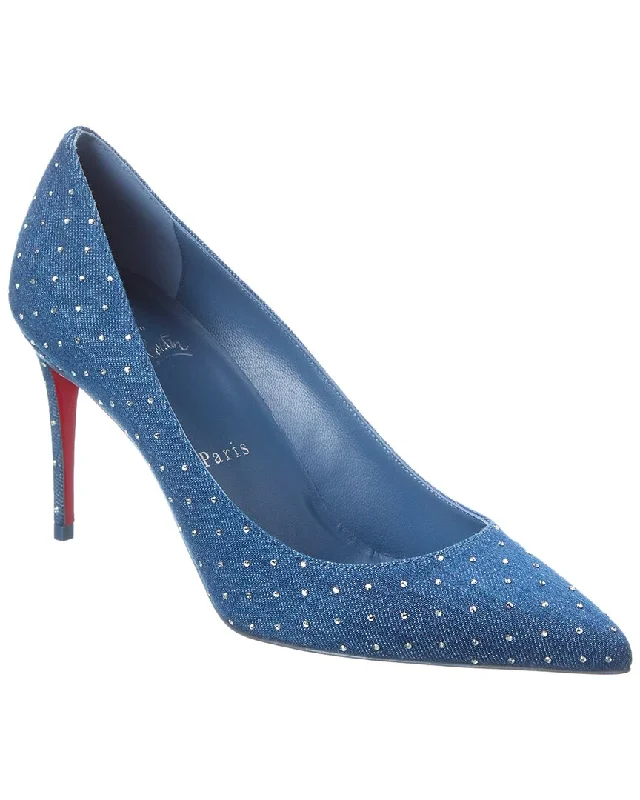 Christian Louboutin Kate Plum Strass 85 Denim Pump---Chic Denim Fabric Heels for a Unique Look