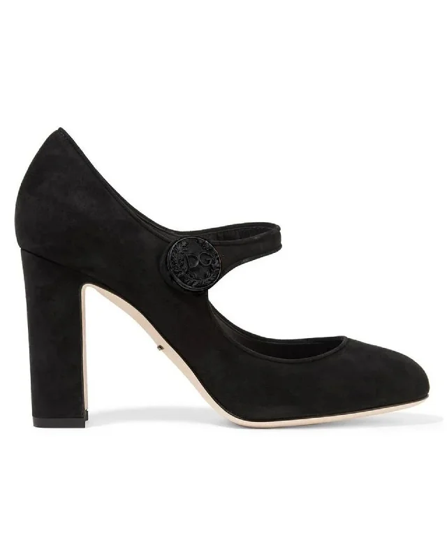 Affordable Suede Ankle Pumps for All-Day Wear--Dolce & Gabbana Suede Goatskin Pumps with Logoed Side Button and Leather-Covered Heel