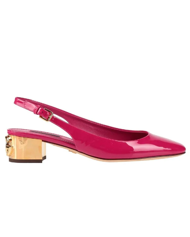 Sleek and Shiny Patent Pump Heels for a Polished Look--Dolce & Gabbana Leather Patent Calfskin Low Pumps with Gold Embossed Heel