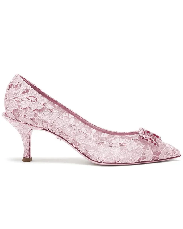 Stylish Lace Pumps for a Chic Look--Dolce & Gabbana Floral Lace Pumps with Jeweled Logo and 6 cm Heel