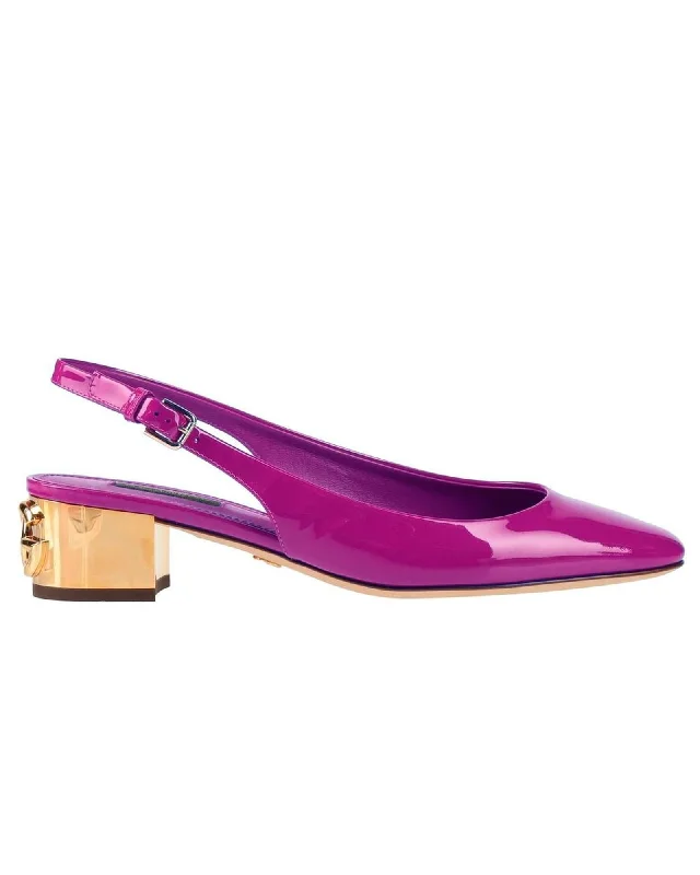 Dolce & Gabbana Leather Calfskin Pumps with Gold Metal Heel and Embossed Logo---Comfortable Leather Pumps for Office and Everyday Wear