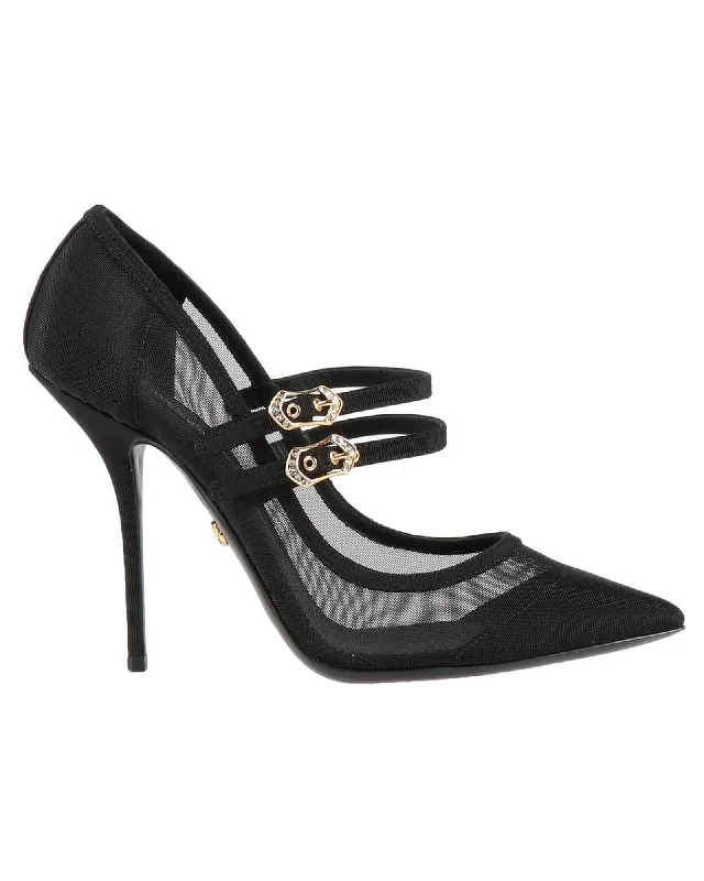 Dolce & Gabbana Mesh Fabric Pump with Jewel Strap Decoration---Fashionable Kitten Heels for Date Night