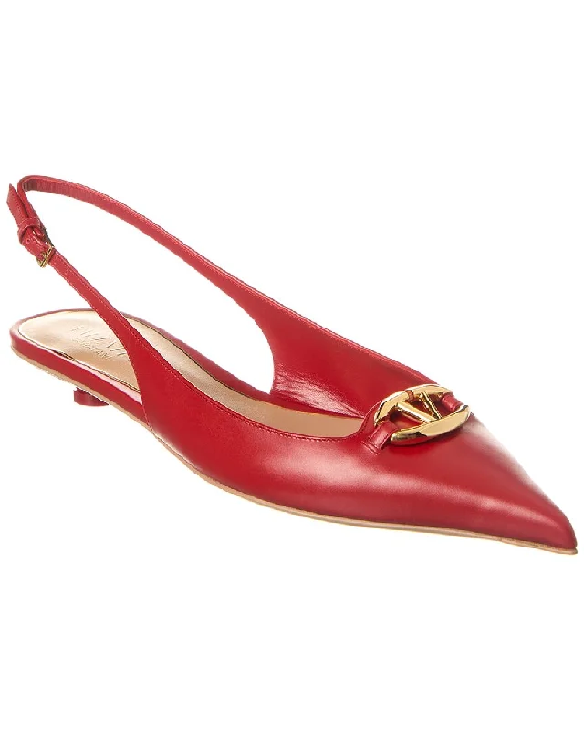 Fashionable Leather Slingback Pumps for Casual Wear--Valentino Vlogo Signature Leather Slingback Pump