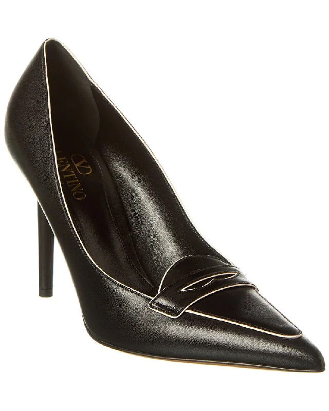 Trendy Chunky Heel Pumps for Casual Wear--Valentino Capretto 100 Bicolor Leather Loafer Pump