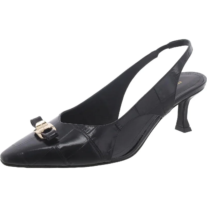 Zarula 55 Womens Faux Leather Embellished Slingback Heels---Comfortable Leather Pumps for Office and Everyday Wear