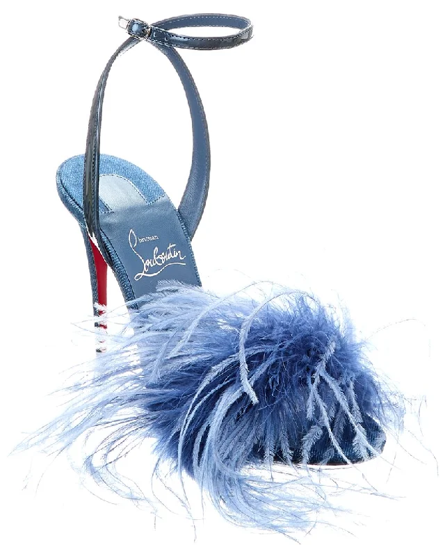 Christian Louboutin Loubipoupi 100 Denim & Leather Pump---Comfortable Leather Pumps for Office and Everyday Wear