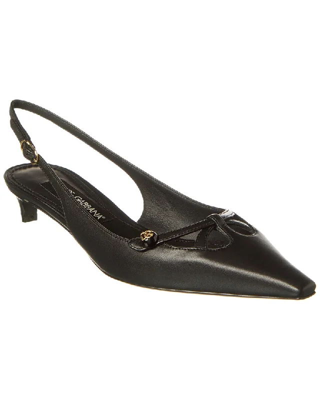 Fashionable Leather Slingback Pumps for Casual Wear--Dolce & Gabbana Dg Logo Leather Slingback Pump