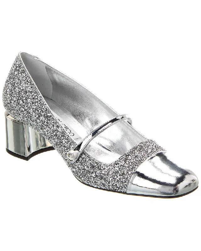 Jimmy Choo Elisa 45 Glitter & Leather Pump---Trendy Glitter Heels for a Glamorous Look