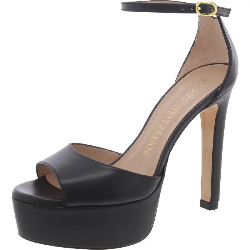 Womens Leather Buckle Platform Heels---Comfortable Leather Pumps for Office and Everyday Wear