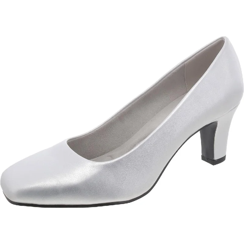 Womens Faux Leather Square Toe Pumps---Durable Square Toe Block Heels for Everyday Use