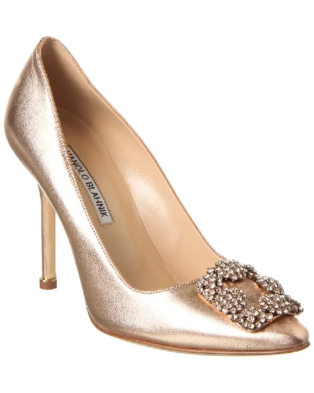 Manolo Blahnik Hangisi 105 Leather Pump---Comfortable Leather Pumps for Office and Everyday Wear