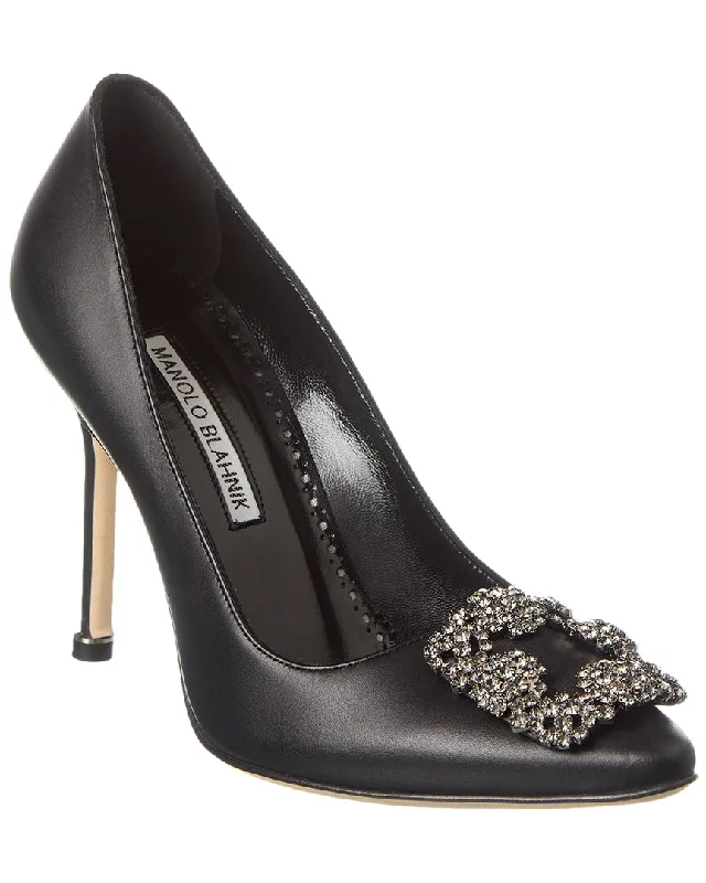 Manolo Blahnik Hangisi 105 Leather Pump---Comfortable Leather Pumps for Office and Everyday Wear