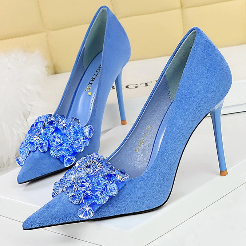 Affordable Rhinestone Pumps for a Dazzling Look---Shoes Rhinestone Women Pumps Bowknot High Heels Luxury Gemstone Banquet Shoes