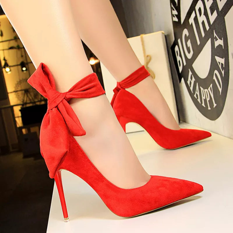 Affordable Suede Ankle Pumps for All-Day Wear--BIGTREE High Heels Suede Women Shoes Bow-knot Woman Pumps Stiletto Ladies Shoes Women Basic Pump