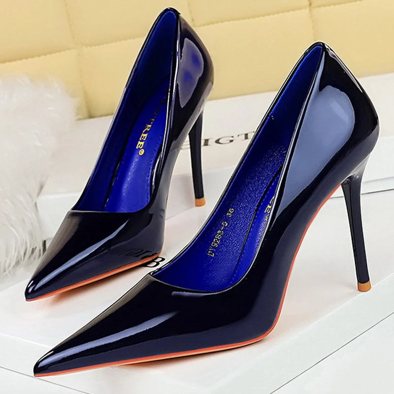 Sleek and Shiny Patent Pump Heels for a Polished Look--Shoes Patent Leather Women Pumps High Heels Pointed Lady Party Shoes