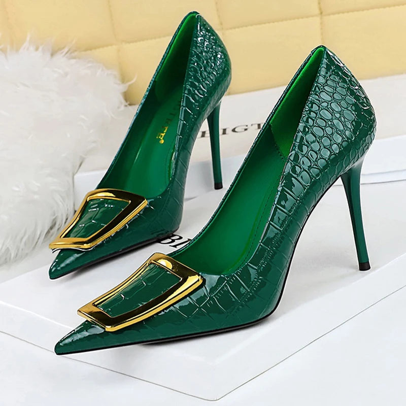 Versatile Dress Heels for Formal and Casual Wear---Shoes Women 10 Cm Metal Buckle Ladies Pumps Luxury Women's Banquet Shoes