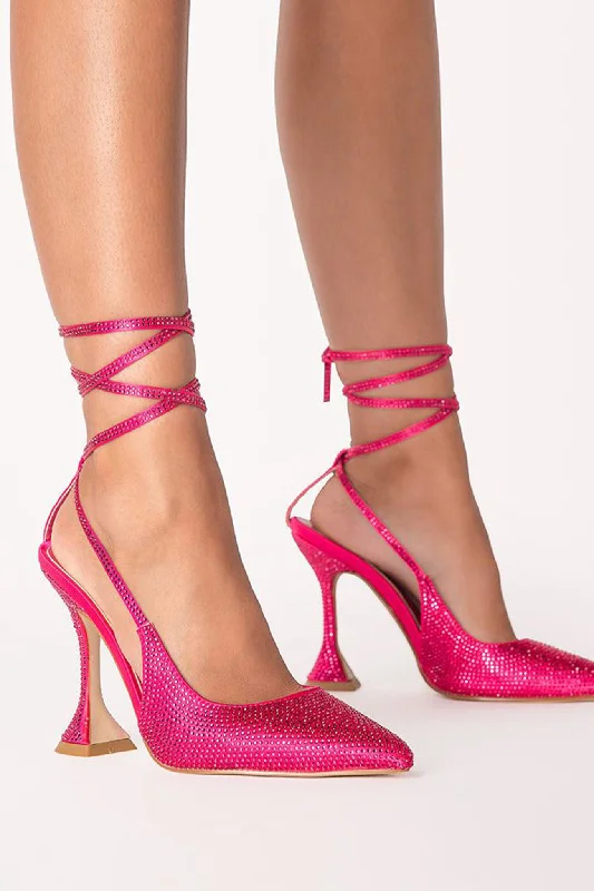 BiLLiNi Kahara High Flared Diamante Stilettos Raspberry SatinAffordable Satin Heels with a Luxe Touch