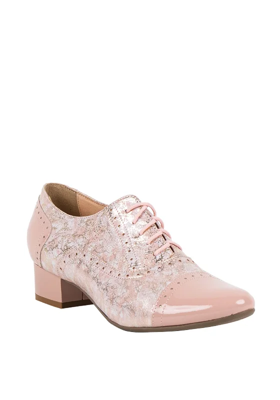 Trendy Chunky Heel Pumps for Casual Wear--Bioeco by Arka Block Heel Brogue Shoes, Pink