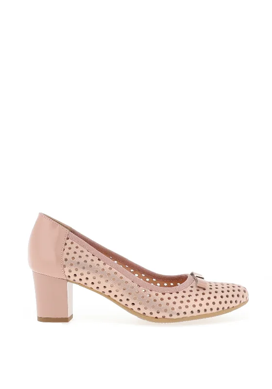 Affordable Suede Ankle Pumps for All-Day Wear--Bioeco By Arka Shimmering Perforated Suede Heeled Shoe, Rose Gold