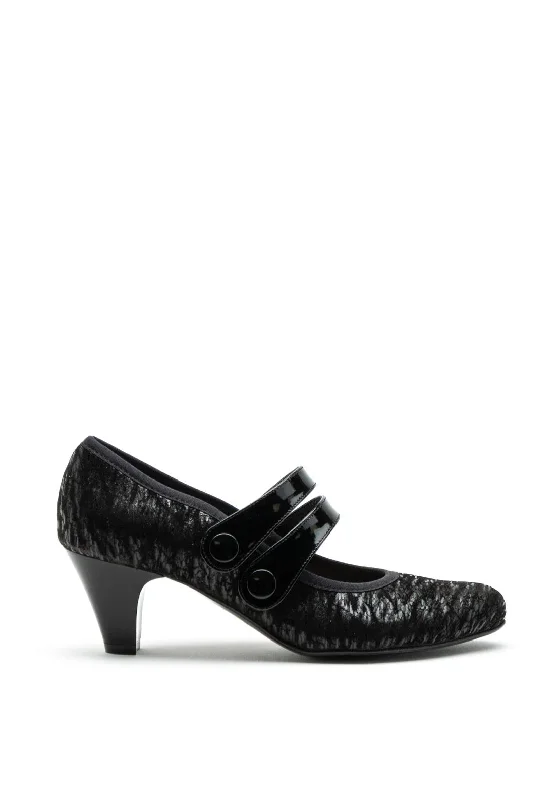 Bioeco by Arka Leather Double Strap Heeled Shoes, Black---Comfortable Leather Pumps for Office and Everyday Wear