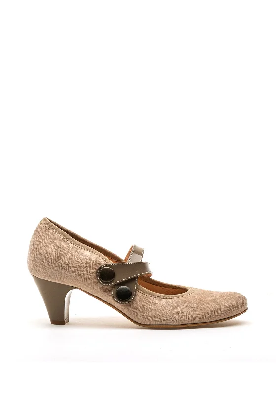 Bioeco by Arka Leather Double Strap Heeled Shoes, Nude---Comfortable Leather Pumps for Office and Everyday Wear