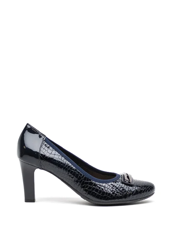 Sleek and Shiny Patent Pump Heels for a Polished Look--Bioeco by Arka Leather Patent Trim Court Shoes, Navy